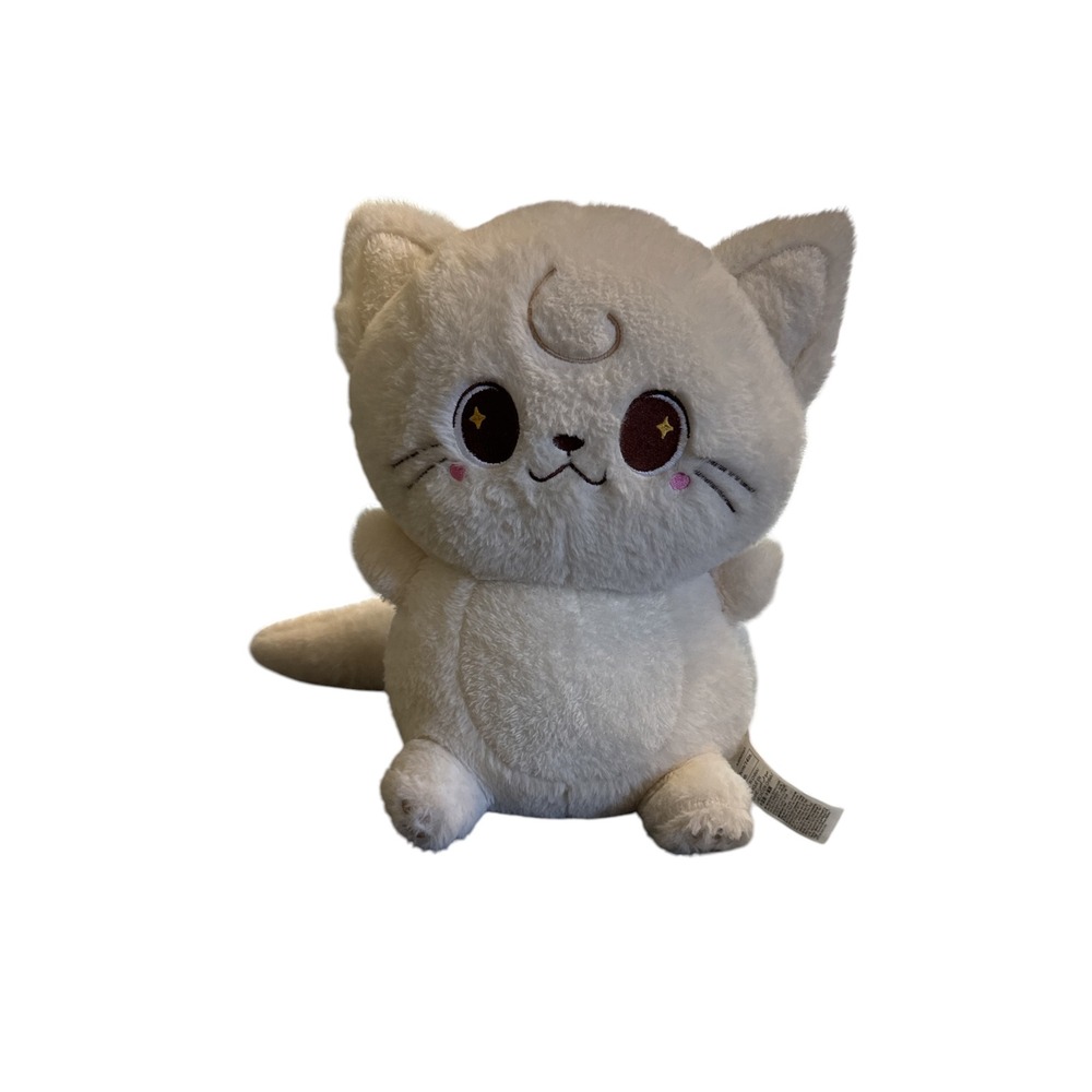 Miniso White Cat Plush Stuffed Animal 14" Cream Kitten Toy Embroidered Detail